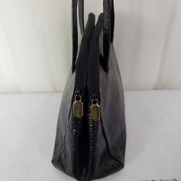 Furla black leather reptile alligator texture purse - Picture 3 of 11